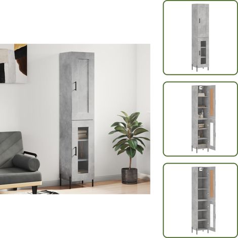 Buffet haut Gris béton 34,5x34x180 cm Bois d'ingénierie - Buffet Design Moderne - Meuble Rangement Gris - Armoire Cuisine - Buffet Bas Prix - Commode Salon (1/5)