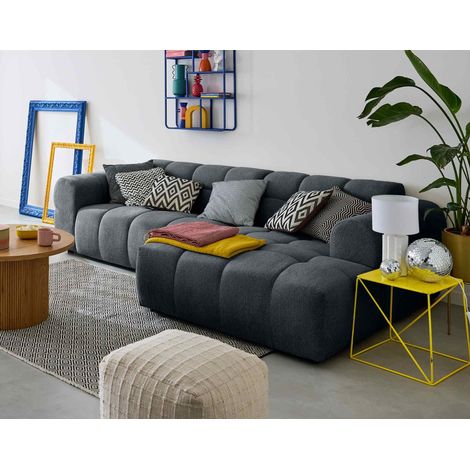 Lisa Design – Canapé d'angle droit 4 places – Tissu texturé gris – Dimensions 262x152 cm – Confort optimal pour moments en famille