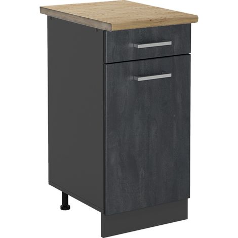 Mueble bajo de cocina R-Line, Hormigón negro, 40 cm ET Roble, Vicco (1/5)