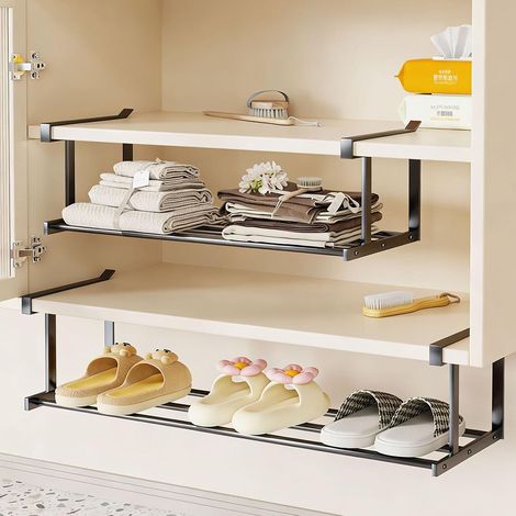 Support Rangement Chaussures Extensible 40-70cm, Organisateur de Placard et Meuble Ajustable, Gain de Place pour Rangement Chaussure Entrée, Penderie Vêtements - Noir (1/5)