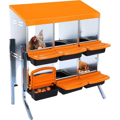 Caisse de Nidification pour Poules, Acier Durable, Collecte des Œufs à Roulettes, Orange, 6 trous avec des jambes (1/2)