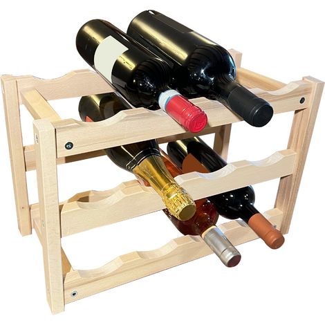Cantinetta Poggiabottiglie in Legno di Faggio Naturale 42,5 x 22 x 28 cm 12 Posti (1/4)