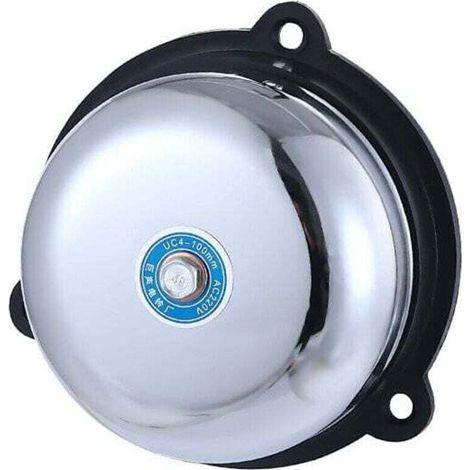 Sonnette électrique en acier inoxydable de 4 pouces, type électrique à sonnerie interne anti-étincelles 220V 10W, pour signaux sonores et alarmes dans les grands lieux publics-- (1/4)
