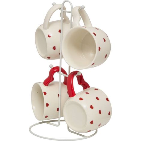 Coffret 4 mugs sur rack Valentine motif à coeurs - Atmosphera créateur d'intérieur (1/5)