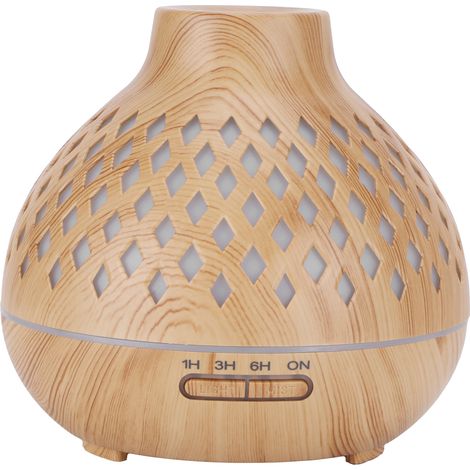 Diffuseur d'air électrique 400 ml, humidificateur d'arômes, imitation bois clair, avec veilleuse d'ambiance (prise 100-240 V). (1/5)