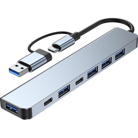 2217 USB-A+USB-C Hub Adapter 7-in-1 Multi-port USB Docking Station with USB3.0+USB2.04+PD+USB-C Dat