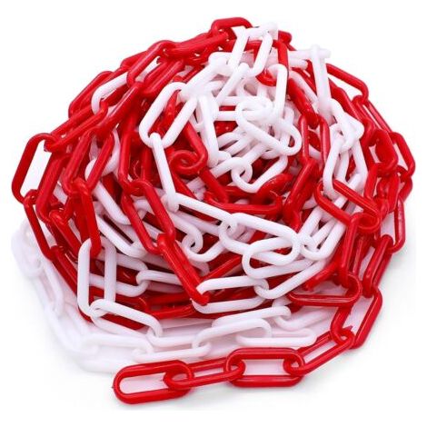 10 m Chaîne de Délimitation en Chaine Plastique Rouge Blanc de 6 mm D'épaisseur, Chaîne en plastique pour Verrouiller les Surfaces, Bien Visible, Stable et Maniable