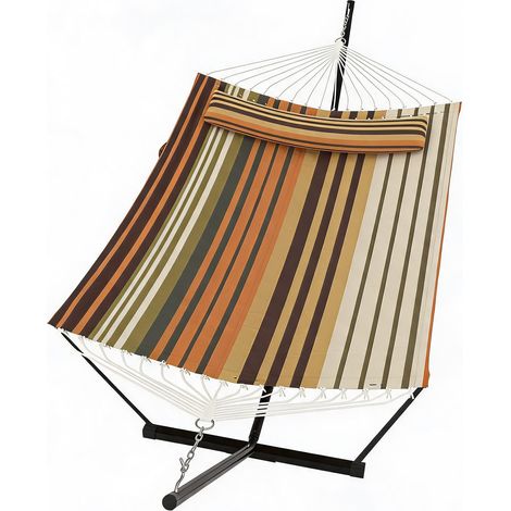 Hamac 2 places – support 204 kg, antirouille, coussin, montage facile, transportable – Marron – jardin, piscine, camping (1/5)