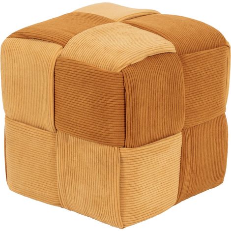 Dimo Pouf Brady in Velluto a Coste Intrecciato Ocra Mattone – Pouf da Arredo Moderno ed Elegante