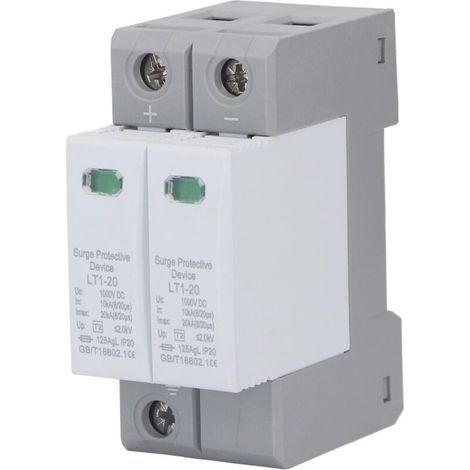 Parafoudre photovoltaïque, dispositif de protection contre les surtensions basse tension, boîtier ignifugé, bipolaire, 1000 V CC, montage sur rail DIN 36 mm, disjoncteur de protection de courant de 10 (1/5)