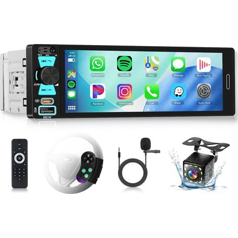RDS Autoradio 1 Din avec CarPlay sans Fil Android Auto,Ecran 6.5 Pouces avec USB Type-C, Compatible Bluetooth 5.2, Radio FM, Charge Rapide, EQ, Caméra de Recul,Commandes au Volant (1/5)