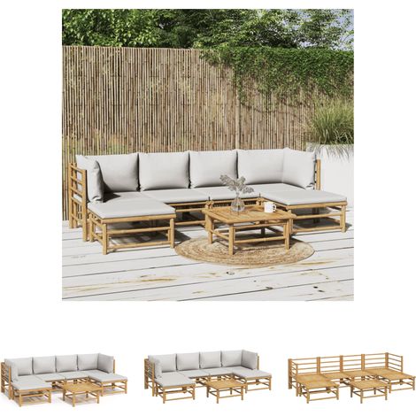 Gartenmöbel - vidaXL 7-tlg. Garten-Lounge-Set mit Hellgrauen Kissen Bambus - Gartenmöbel aus Bambus (1/5)
