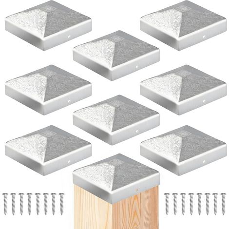 Lot de 8 capuchons de poteau 9 x 9 cm en métal galvanisé Capuchons de poteau en acier inoxydable Capuchons de protection pour poteaux de clôture carrés en bois (1/5)