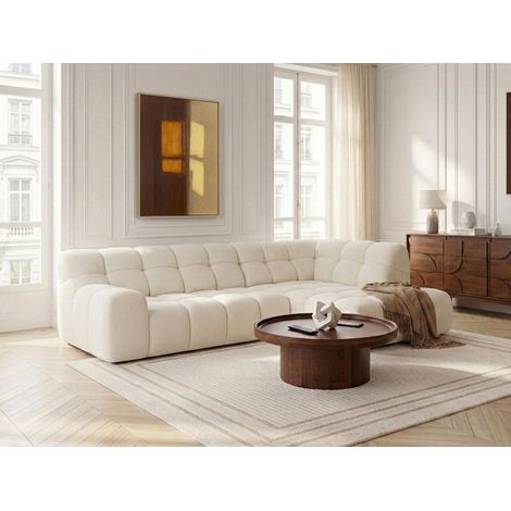 BOBOCHIC - Canapé d'angle L convertible avance-recule électrique ANDRE tissu texturé Angle droit Blanc (1/5)