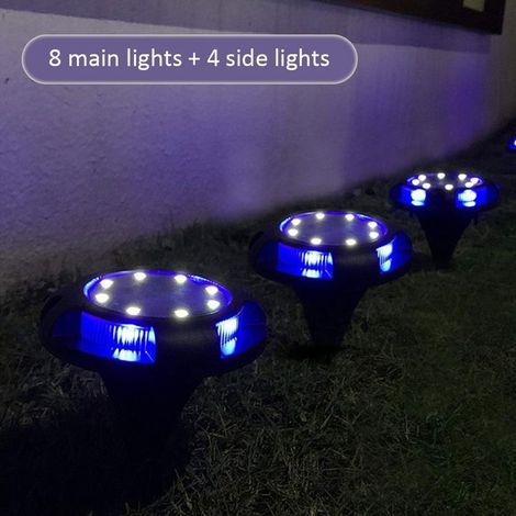 éclairage de pelouse solaire à LED,8 LED 4 Pack Spot Lampe Solaire Jardin Etanche IP65 Pelouse Lumière Decorative Pour Chemin Jardin Terrace Cour Pelouse Blanc,(blanc naturel + bleu) (1/4)