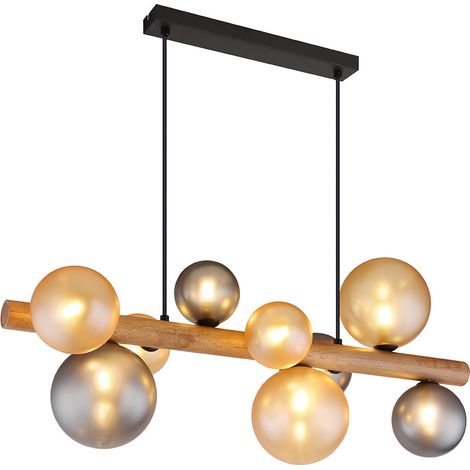 Suspension Lampe suspendue Lampe de salle à manger Verre Bois noir fumé H 150 cm (1/5)