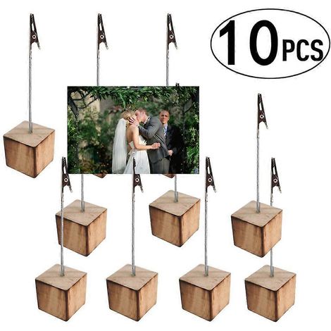 Lot de 10 porte-cartes en bois avec pince en fer (1/4)