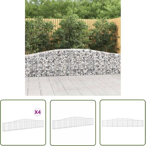 The Living Store Gabionen mit Hochbogen 4 Stk. 400x30x60/80 cm Verzinktes Eisen - Gabionen - Gabionenkorb - Gartendeko - Gartenzubehör - Zaun (1/5)