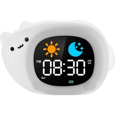 Digitaler Wecker für Kinder – Schlaftrainer-Nachtlicht – Hilft Kindern beim Einschlafen – Sonnenaufgangssimulation – 10,5 cm breit – Katze (1/5)