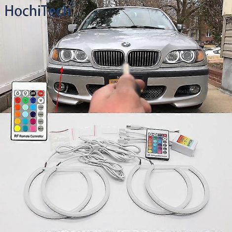 RGB-Angel-Eyes-Ring-Set aus Baumwolle, 4D, 16 Farben, Blitzlicht für BMW 3er, 5er, 7er Reihe (E36, E38, E39, E46), 525i, 528i, 530i, 540i, 320i, 325i, 745i, 740i – 2 x 131 mm und 2 x 146 mm