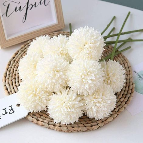 Boule De Chrysanthème - Fleurs Artificielles En Soie - Pour Décoration Intérieure Bureau Café Mariage - 10 Pièces