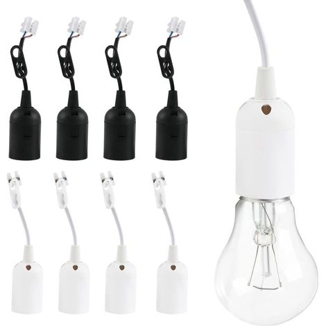 Portalampada E27, 8 pezzi, base per lampadina in plastica con cavo, per cucine da ufficio, illuminazione per la coltivazione di piante e illuminazione per acquari (1/4)
