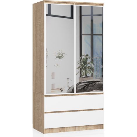 Armadio AKORD S90 Sonoma Quercia 90 cm 2 ante 2 cassetti inserto frontale Bianco 90x51x180 cm (1/5)