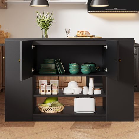 Îlot de cuisine moderne, meuble de cuisine, buffet, meuble de cuisine avec tiroirs et étagères, vaisselier pour cuisine et salle à manger, noir (1/5)