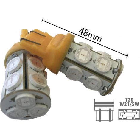 Coppia 2 Lampade Led T20 7443 W21/5W Con 13 Smd 9080 Colore Giallo Arancione 12V 6W