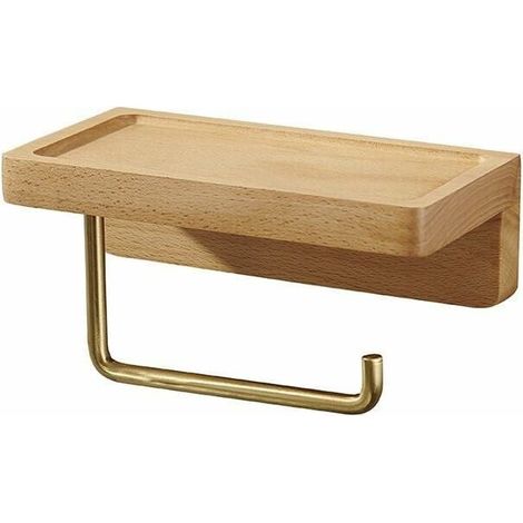 Porte-papier toilette double en bois massif hêtre – Installation murale autocollante ou avec vis – Coins arrondis – Support décoratif salle de bain (1/2)