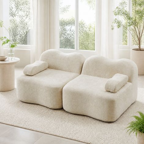 Canapé modulare in velluto beige, senza struttura interna, seduta profonda, senza montaggio (1/5)