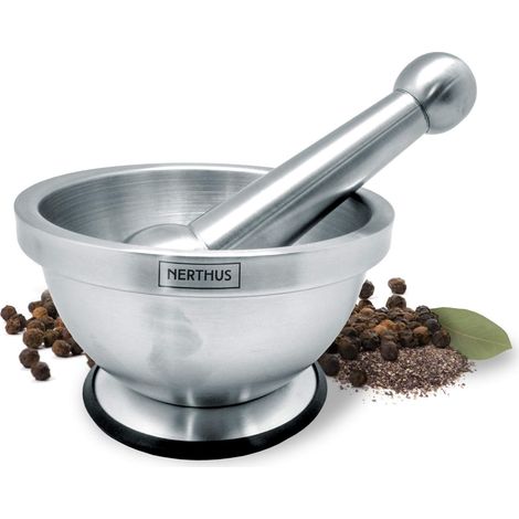 NERTHUS FIH 020 - Mortaio e Pestello de Miscelatore manuale di spezie de Acciaio inossidabile, Base antiscivolo (1/5)