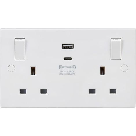 Compatible avec une alimentation 13A 2G, un interrupteur externe et une double prise USB (A+C) QC18W / USB-PD 45W - SN9003 (1/5)