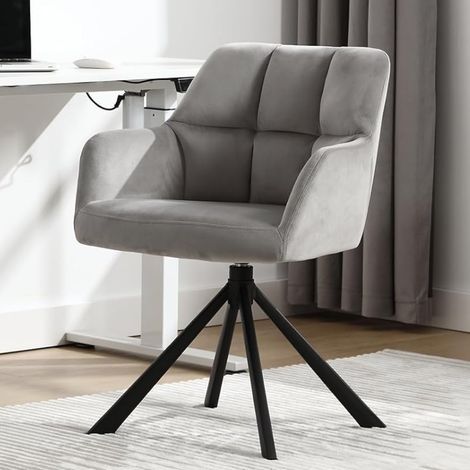 Wahson Poltrona da Salotto in Velluto Sedia da Ufficio Girevole, Poltroncina Imbottita Non Regolabile con Braccioli Sedie Moderne per Studio/Computer, Grigio (1/5)