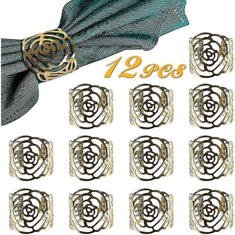 Ronds de serviette dorés, lot de 12 ronds de serviette de mariage en métal ajouré (1/5)