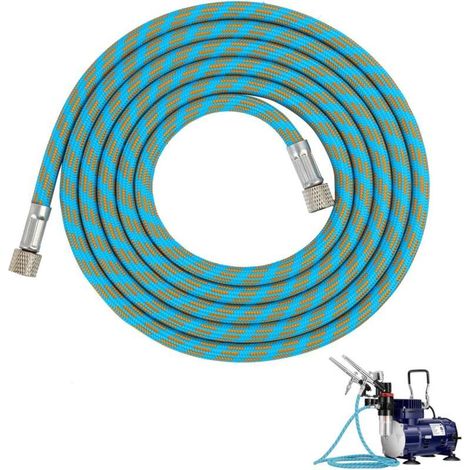 Tuyau d'aérographe en nylon tressé de 1,80 m avec raccords BSP mâle-femelle de 0,3 cm et adaptateur mâle-femelle de 0,3 cm, âme en caoutchouc flexible pour kit d'aérographe et (1/4)
