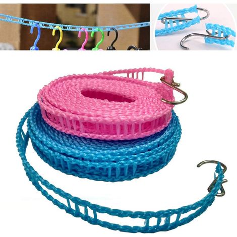 Confezione da 2 stendibiancheria in nylon - stendibiancheria antivento - stendibiancheria da viaggio - corde per bucato - Per campeggio, hotel e interni ed esterni - lunghezza 5 metri (1/3)