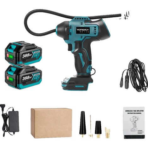 Compresor de aire eléctrico para neumáticos 388VF, alta presión 160 PSI, compresor de aire portátil para automóvil con pantalla digital, doble fuente de alimentación, 2 baterías. (1/2)
