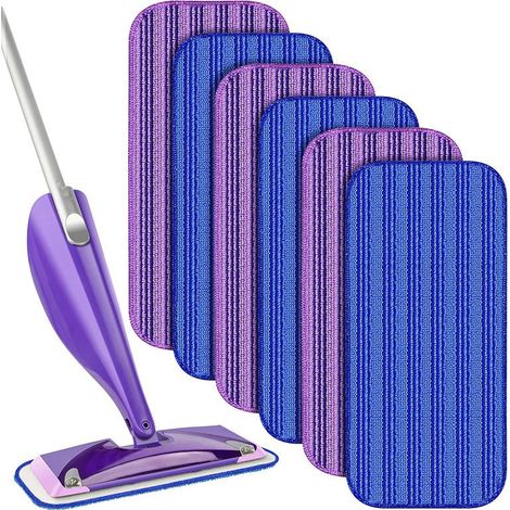 6 Packs Lingettes Reutilisable pour Swiffer WetJet 30x14cm,Mop Pads Microfibres,Tampons Vadrouille Microfibre Mop Remplacement Tampon Vadrouille réutilisable pour frotter sols secs/humides, bleu et vi (1/5)