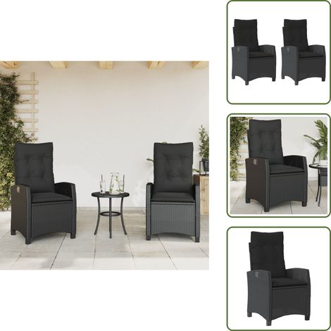 The Living Store Chaises inclinables de jardin lot de 2 et coussins noir rotin - Chaise de jardin (1/5)