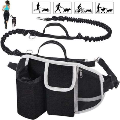 Hands-free dog leash, shock-absorbing, comfortable, with reflective stitching. Ideal for running, jogging, and walking. Off-black.