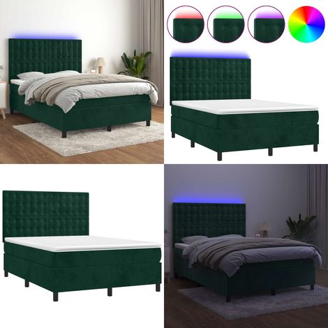 Sommier à lattes de lit matelas et LED Vert foncé 140x190 cm - Lit Plateforme - Lit Design - Lit Velours - Lit Avec Éclairage Led - Sommier Tapissier - Home & Living (1/5)