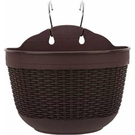 Pot de fleurs auto-arrosant à suspendre avec réservoir d'eau pour décoration murale ou de jardin 25 x 16,5 x 15 c,brun (1/5)