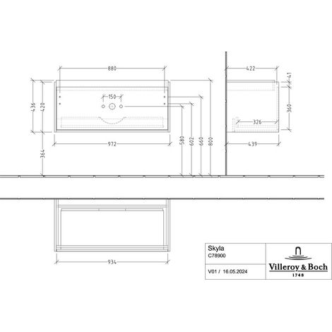 Villeroy & Boch C78900VR Lavabo US Skyla C78900 972x436x