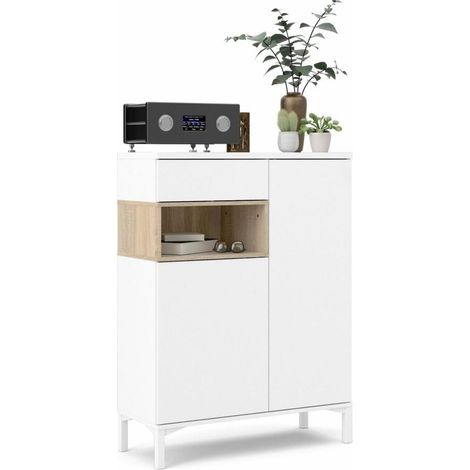 Aparador 89 x 119 h cm blanco mate y roble - Fidenza (1/5)