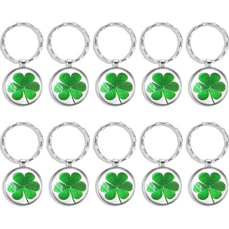 Juego de 10 llaveros de trébol de cuatro hojas, llaveros de la suerte, colgantes de llave de trébol de la suerte para regalos de cumpleaños