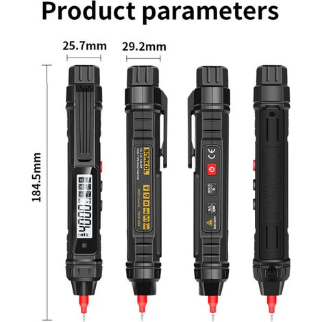 Jeffergarden Stylo de test électrique 2 en 1, multimètre numérique professionnel, mesure de la résistance au courant de tension, reconnaissance de fil sous tension, maintien des données, testeur d'aff (1/4)