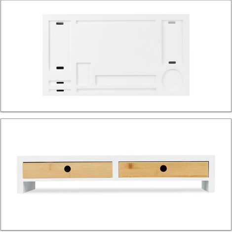 Soporte de monitor ergonómico con organizador de escritorio 80 x 30 x 10 cm espacio de almacenamiento práctico en madera blanca 130004918 (1/4)