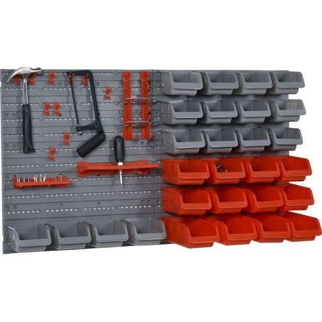44 boxes of storage to tools adjustable and removable, to fix to the wall, in polypropylene, red and gray, 54 x 22 x 95 cm (1/5)
