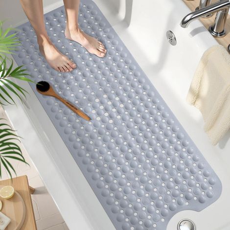 Badewannenmatte rutschfest 100x40cm, BPA-frei, schnelltrocknend, maschinenwaschbar, Grau (1/5)